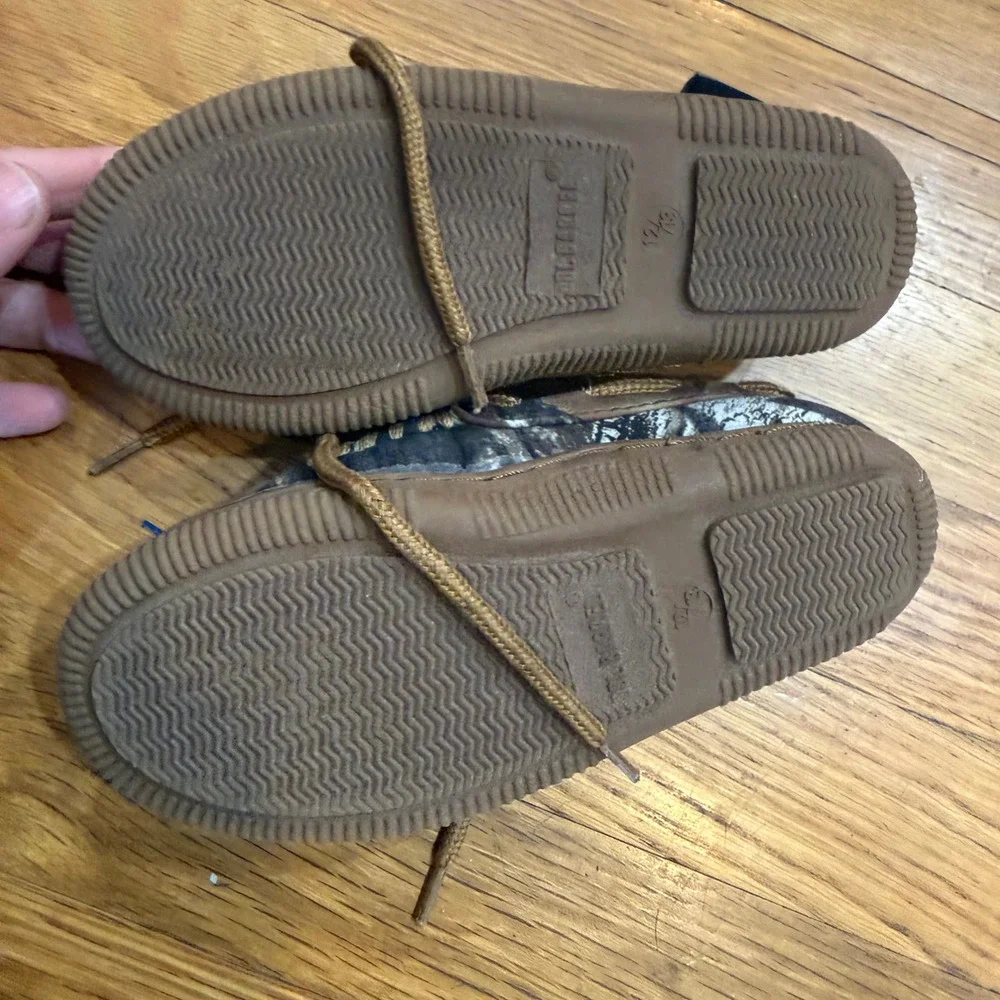 Double Barrel Boys Camo Moccasin Slippers Faux Shearling Lined Brown Size 12/13